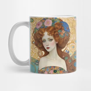 Gustav Klimt's Golden Enigma: Inspired Woman in Radiant Majesty Mug